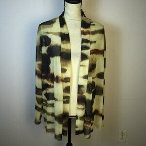 Zara Open Front Top Cardigan Size M Womans Brown Ivory Sheer Mesh Long Sleeve